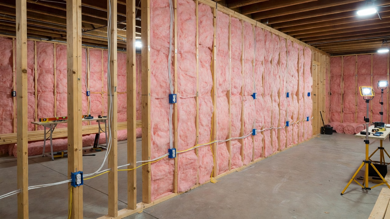 Basement during the framing and insulation phase