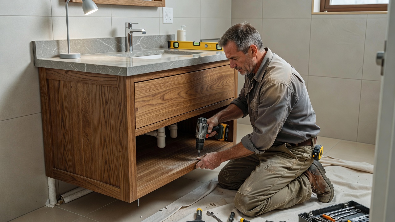 Modern bathroom vanity with quartz countertop