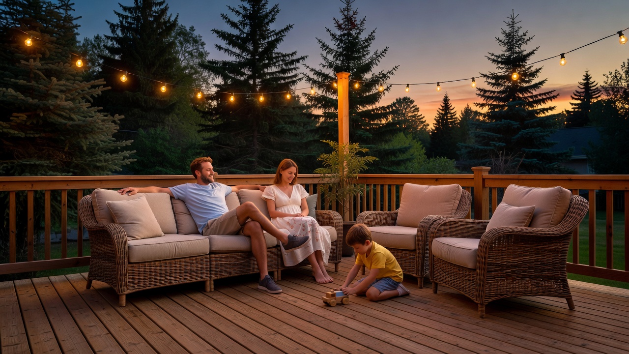 Family enjoying their new deck